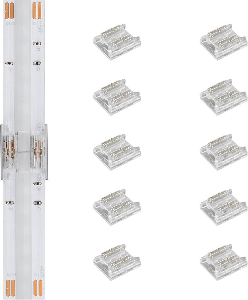Tatazone 10pcs 4PIN Transparent COB Connectors for RGB COB Light Strips Solerless Connection (10mm-4PIN-RGB-Strip to Strip) - Image 1